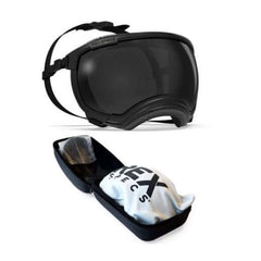 Ett paket bestående av Rex Specs skyddsglasögon för hund och ett hårt skydd för dessa goggles för hund.