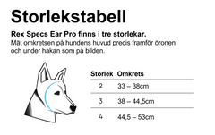 Storlekstabell för hörselskydd för hund, Ear Pro.